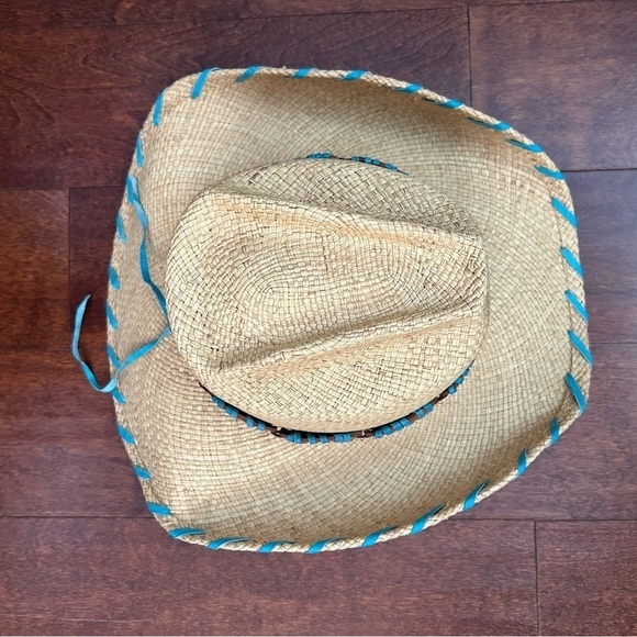 Bullhide Woven Straw Cowboy Hat With Turquoise Details, Size Small - Picture 8 of 16